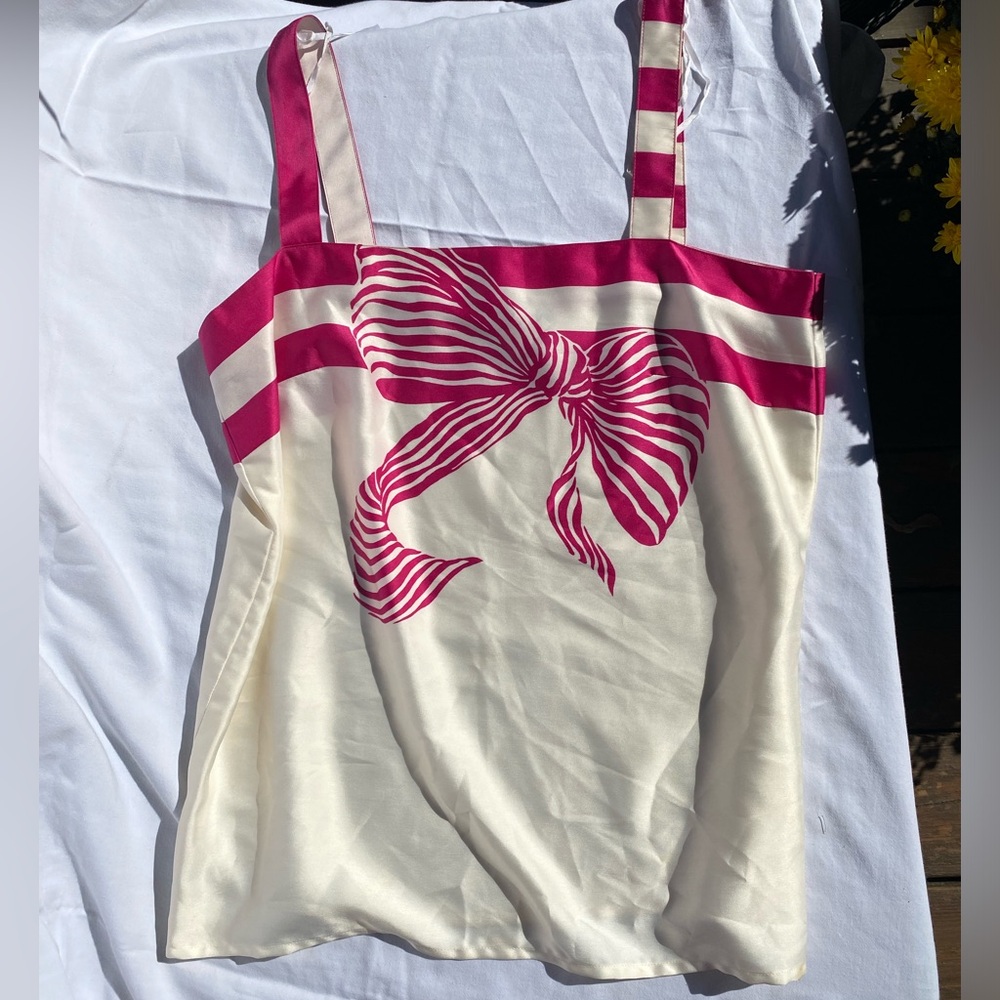 Louis Feraud Pink and Cream Bow Top